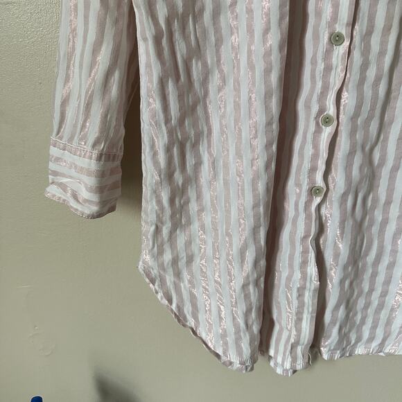 Victoria's Secret Sleep Shirt Womens SMALL Pink Metallic Striped Long Sleeve - Picture 4 of 12